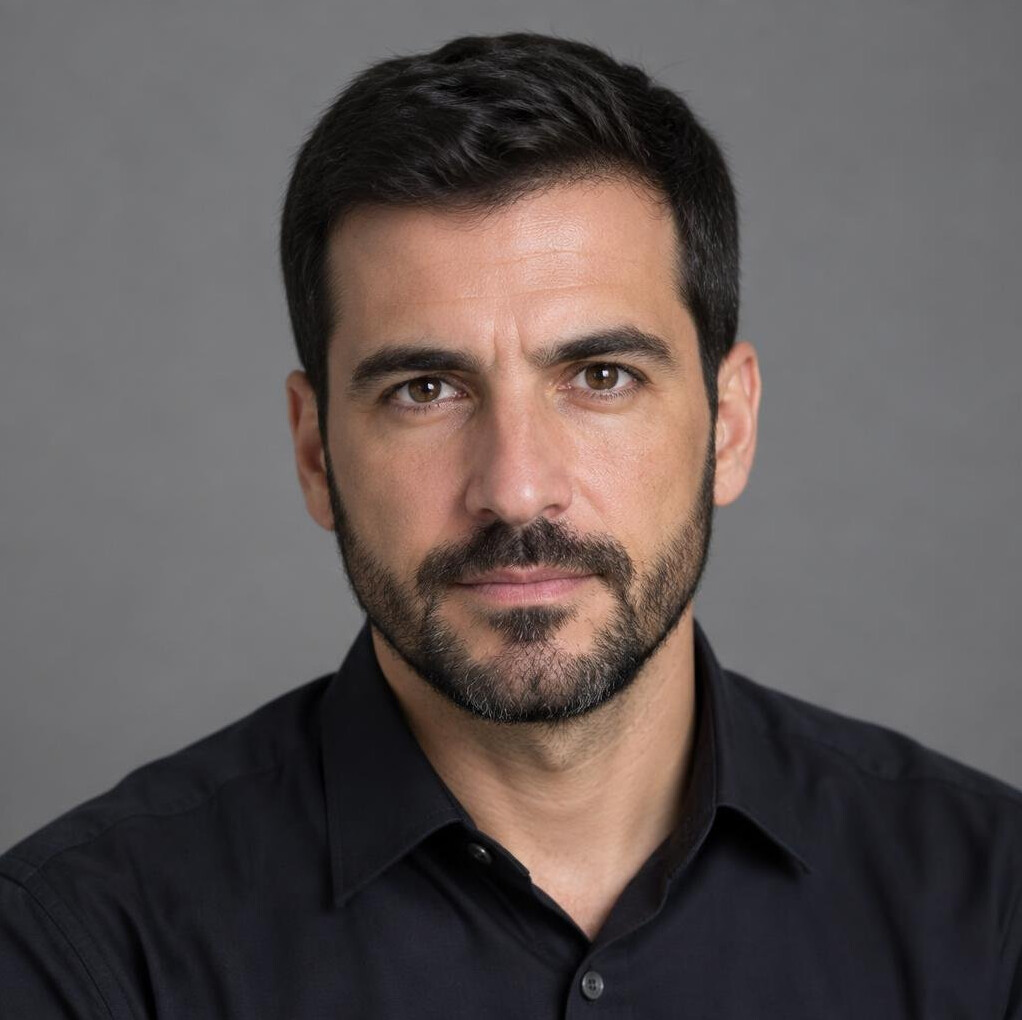 Studio portrait of a Portuguese man with short beard