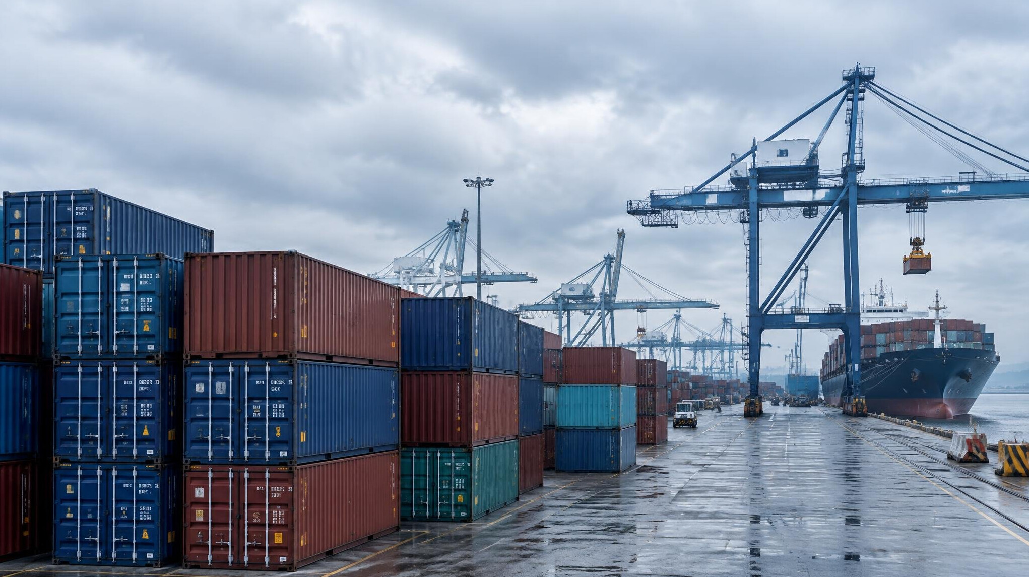 Cargo containers stacked at a commodities trading port
